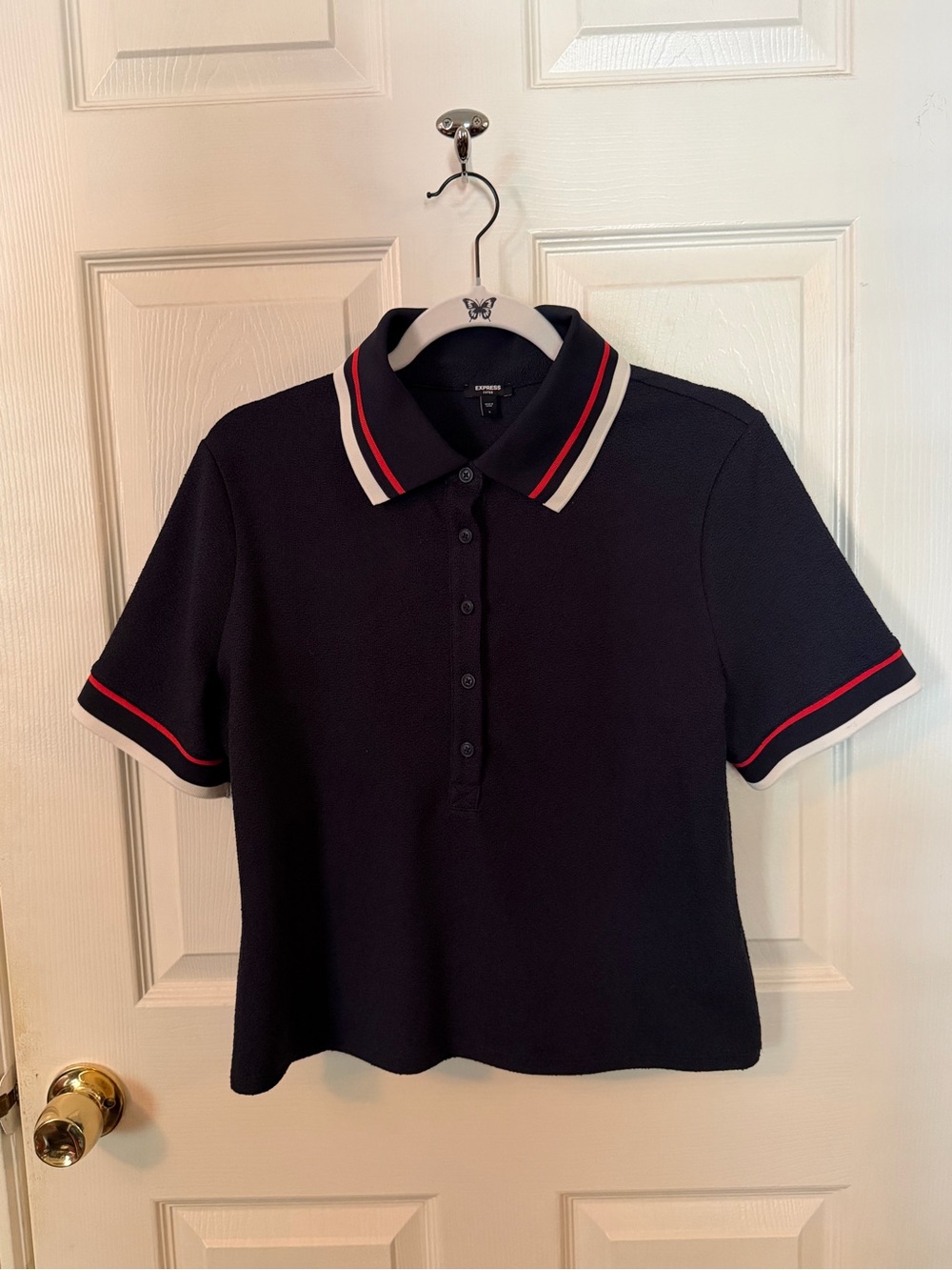 Express Fitted Navy Knit Polo